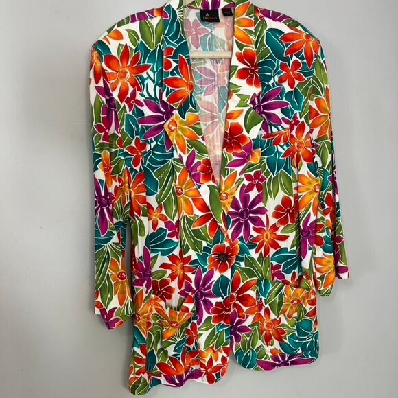 Vintage colorful floral wacky bold blazer boyfriend oversized jacket Bloomcore - Picture 2 of 7